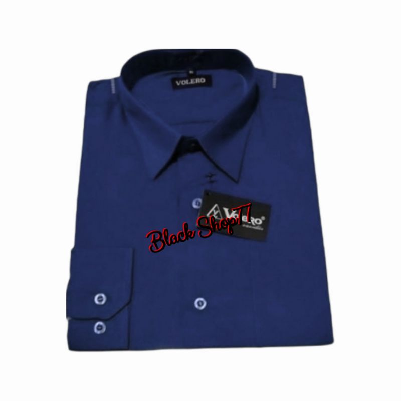 Kemeja Pria Polos Lengan Panjang Original Volero Bahan Katun Biru Dongker/Navy