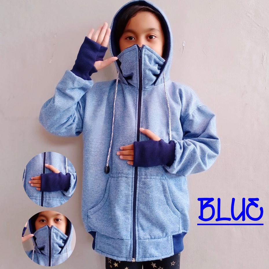 JAKET ANAK ZIPPER NINJA ROUNDHAND SWEATER HOODIE MOTIF POLOS KEKINIAN TERBARU BAHAN FLEECE TWOTONE USIA 2TAHUN SAMPAI 12TAHUN LAKI LAKI PEREMPUAN