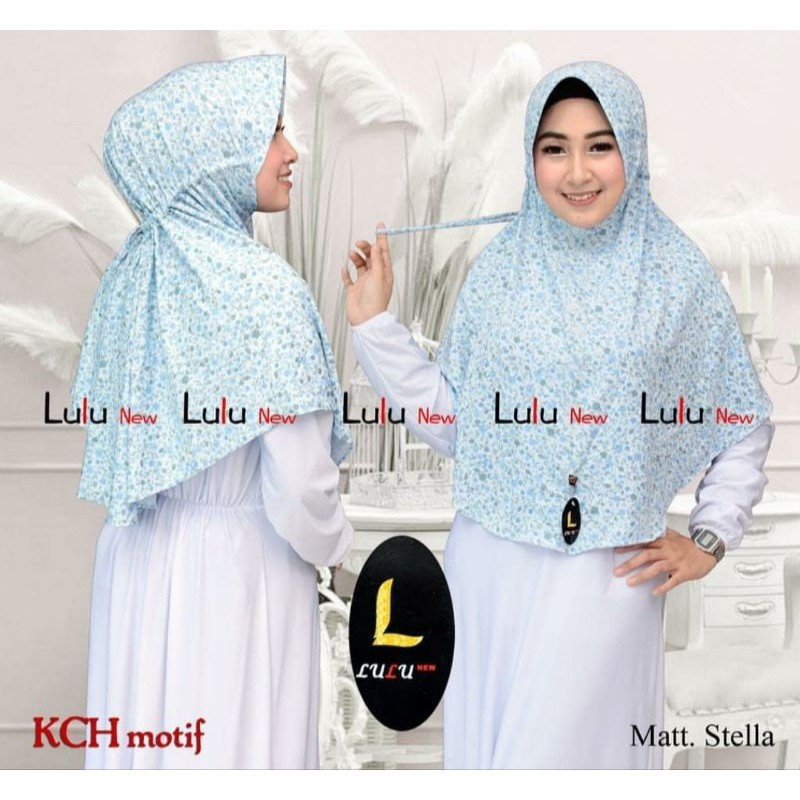 [Exclusive Restock] Lulu Hijab KCB Motif / Jilbab Bergo Serut Tali Jersey Motif Bunga