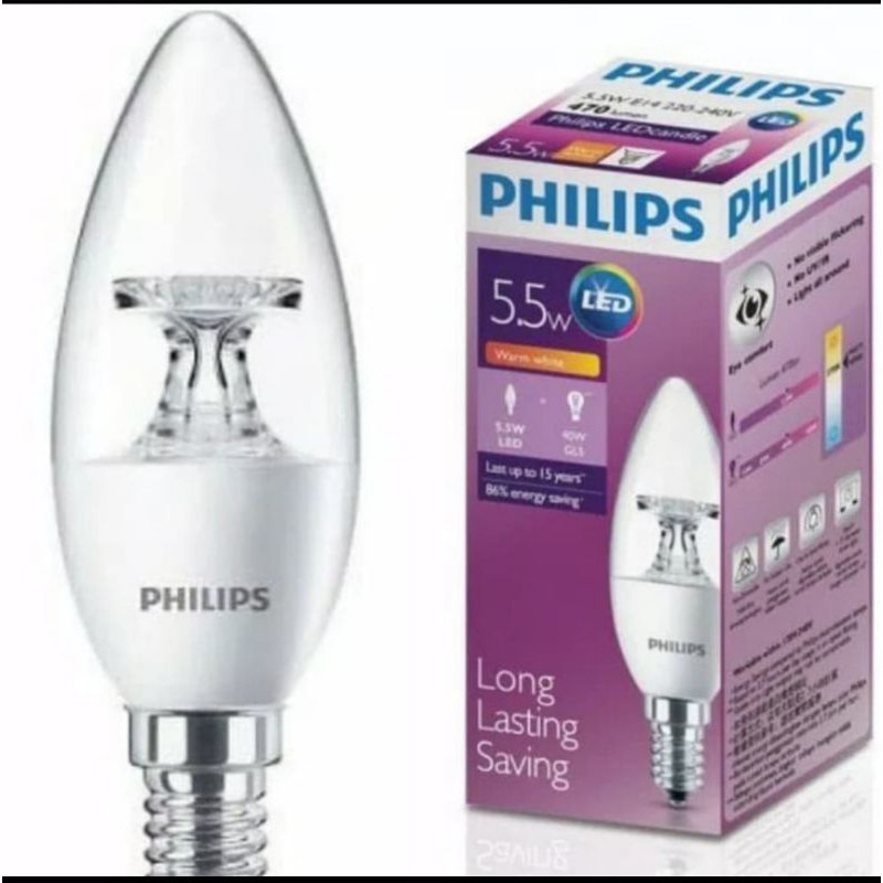 lampu led candle candle lilin philips 5.5w 5,5 watt philips