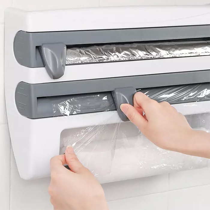 Tempat Tisue Gulung Cling Wrap Alumunium Foil Triple Kotak Tisue Tempat Alumunium Foil Rak Bumbu