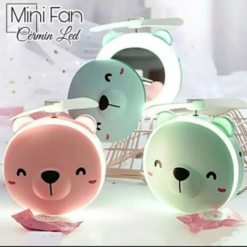 Mini Fan Led Kipas Makeup LED Light 3 In 1 USB Charging  / Kipas Mini Fan Cartoon