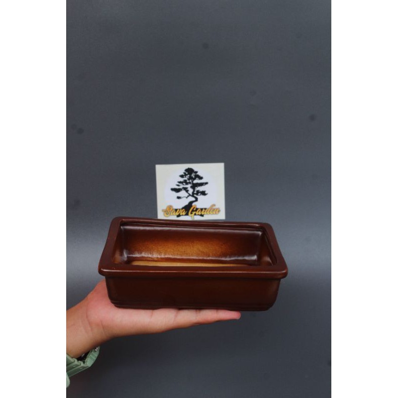 Pot keramik bonsai persegi panjang berbingkai/ pot keramik ber bermotif