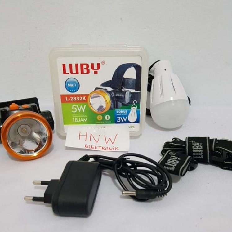 Paling Disukai.. senter kepala headlamp Luby 5W 5 watt KUNING 2832K bonus lampu 3 watt