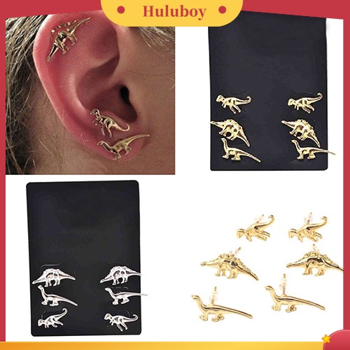 Hu Hu Hu Hu Hu Alat Bantu Pasang Kacamata♡ 3 Pasang Anting Stud Tindik Bentuk Hewan Dinosaurus Gaya Vintage Punk Untuk Wanita