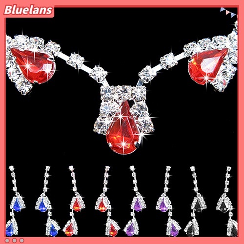Set Perhiasan Kalung Anting Liontin Kristal Cubic Zirconia Untuk Pengantin Wanita