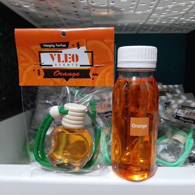 Paket hemat parfum mobil dan ruangan Vleo orange dan refill 100 ml