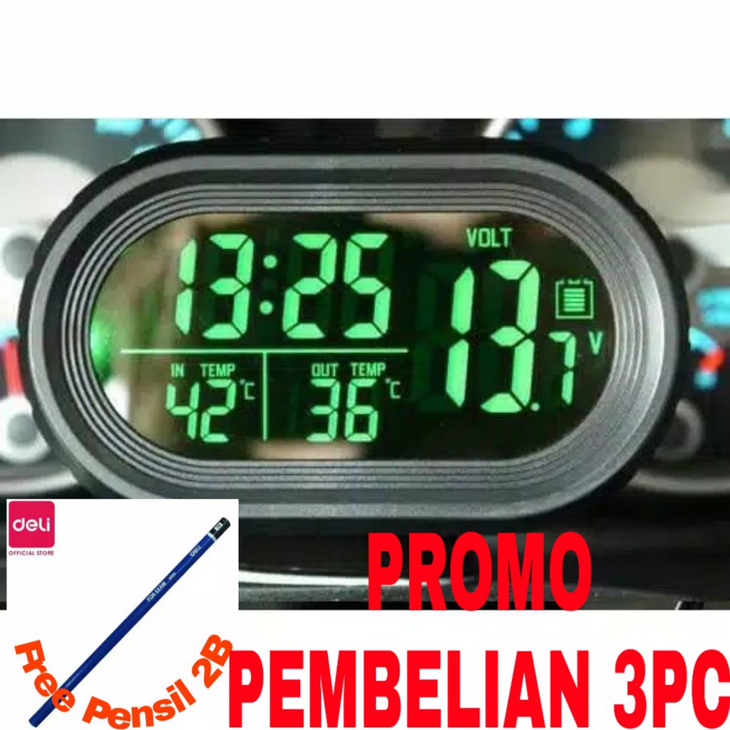 Jam Digital Mobil dual colour led backlight. ampere meter volt meter