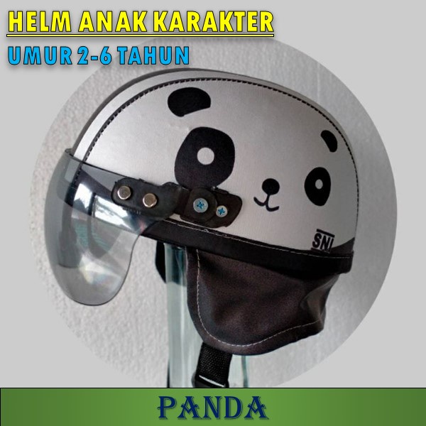 Helm Anak Retro Kulit Sintetis Motif Karakter