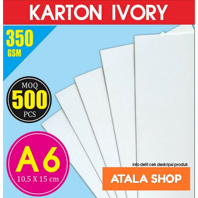 

Kertas Karton Ivory 350Gsm Size A6 10.5x14.8cm isi 500pcs