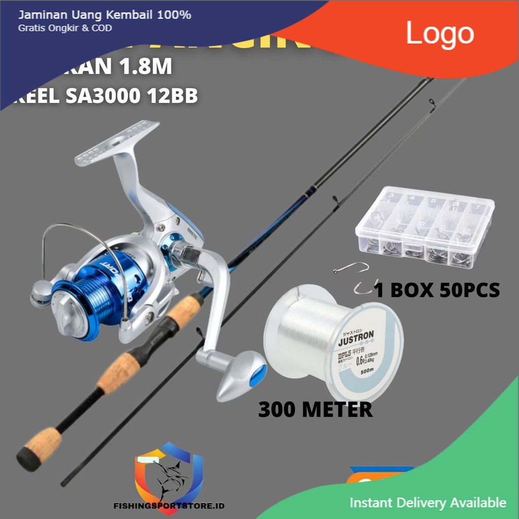 Set Peralatan Pancing Joran 1.8m Ul Spinning Rod Eva Handle dan Reel SA3000 12 Ball Bearing Bonus Se