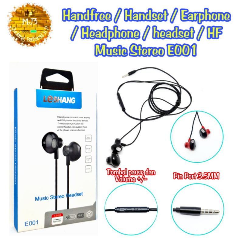 Headset / Handsfree LEshang EXTRA BASS colokan 3.5 ada tombol volume / EARPHONE / HF