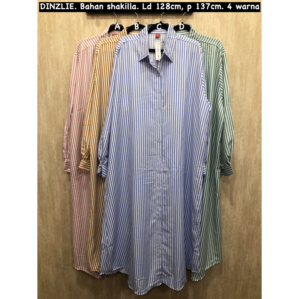 DINZLIE LONGDRESS LONG TUNIK TUNIC GAMIS BAHAN SHAKILLA MOTIF SALUR GARIS UKURAN JUMBO BIGSIZE XXXL 