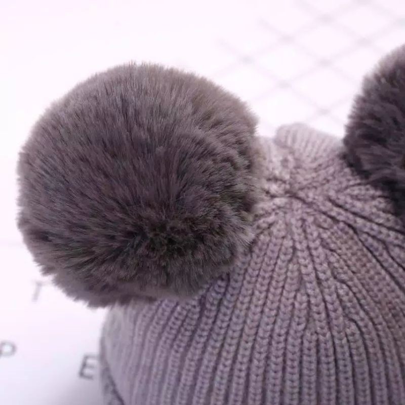 Topi Rajut pom pom bayi rajut bulu anak, Topi kupluk wool hangat bayi