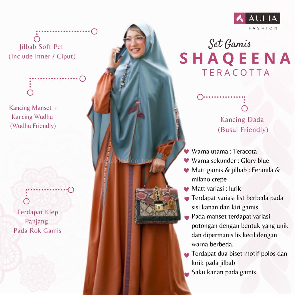 Set Gamis Aulia Fashion Terbaru Original Shaqeena Teracota Syari Premium Bahan Crepe