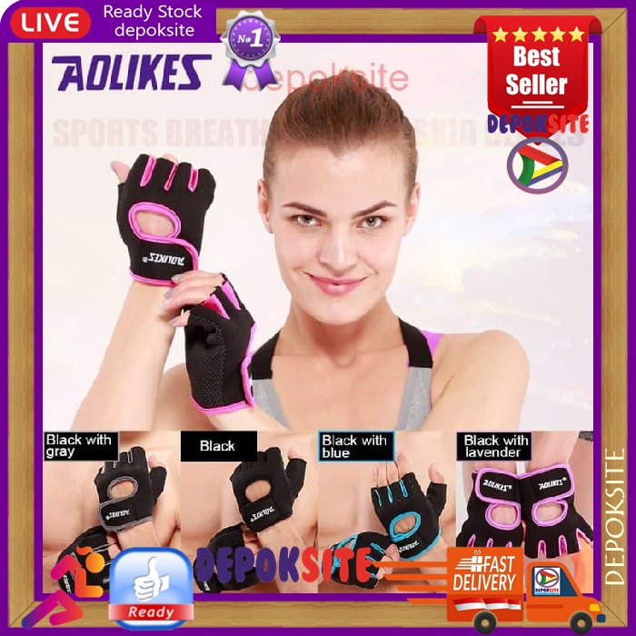 1 Pasang AOLIKES 1678 Sarung Tangan Gym Gloves Fitness Gloves Fitness Cycling Gloves Women Men Sport