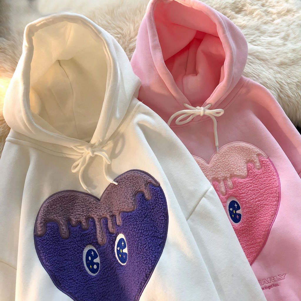 [littlecrab] Hoodie Oversize Love Melt With Two Tone Color White Purple Pink Hoodie Lucu Lembut Berkualitas With Additional Love In Arm Hoodie Love Cartoon Mata Lucu Unik Hoodie Unisex Couple There is Nothing Can Stop It Korean Style