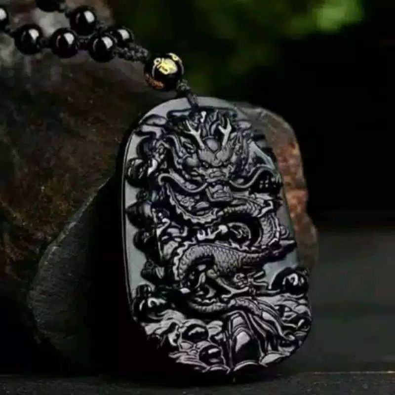 KALUNG LIONTIN GIOK UKIR NAGA BLACK