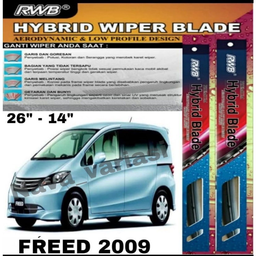 Wiper Mobil Hybrid Blade Merek RWB Ori Wiper Honda Freed 2009 Ukuran 26 - 14