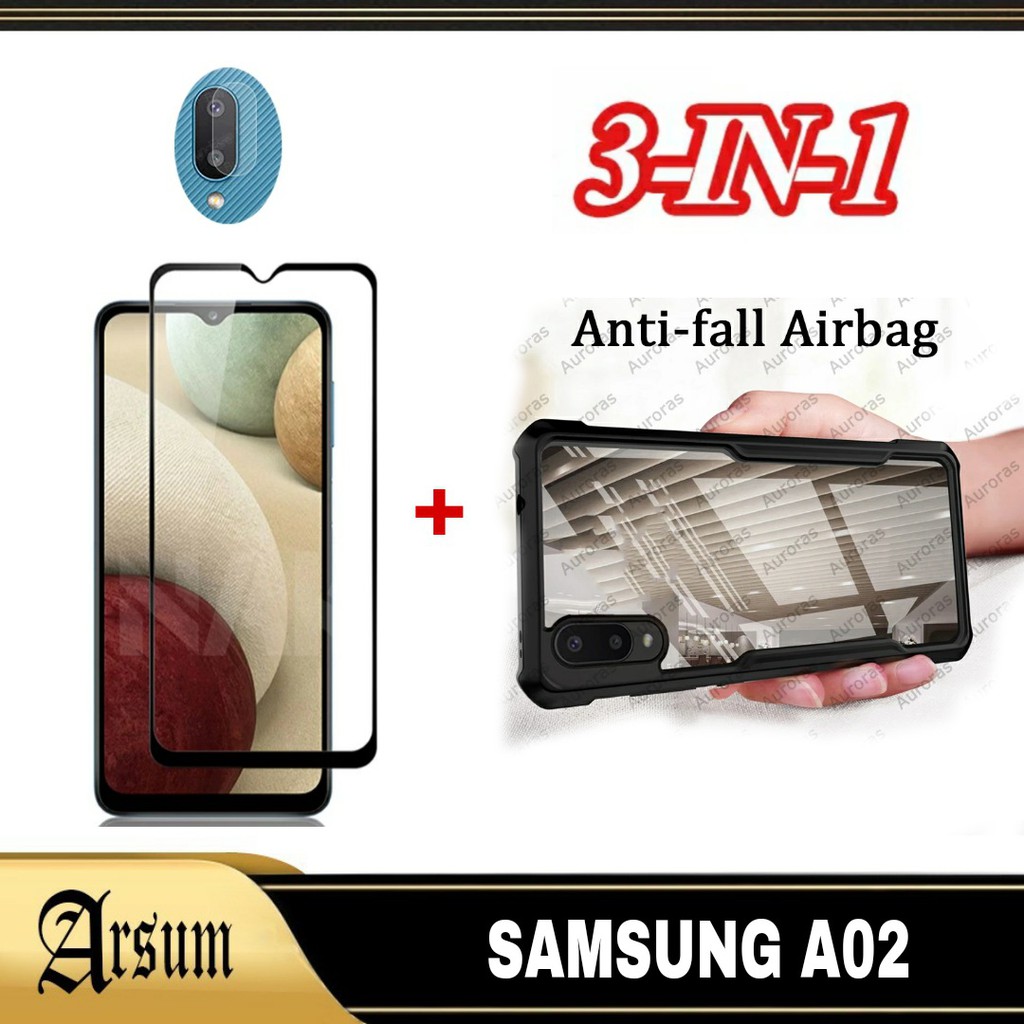 PROMO 3-IN1 Case hp SAMSUNG AO2/ M02  + Tempered Glass Layar + Camera ( 2-IN1 ) Softcase SAMSUNG A02