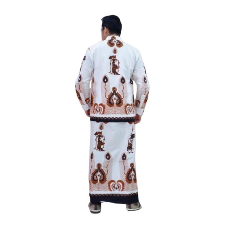 Setelan Baju Kemeja Pria Lengan Panjang Pendek Set Sarung Celana Formal kasual  Atasan Cowok Batik S