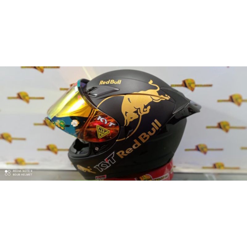 Helm kyt falcon black doff paket ganteng costum Red BuLL-1