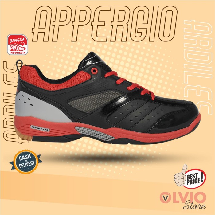 ramas Sepatu Badminton Ardiles APPERGIO - Sepatu Badminton Pria Ardiles Ori - Hitam/Merah, 38 mrh