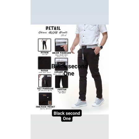 Celana panjang chino pinggang karet black second one original /celana chino pants pria style terbaru