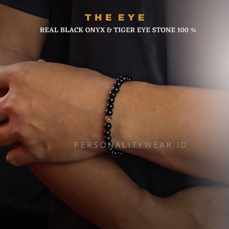 Gelang Tasbih Batu Permata Kristal Black Onyx Tiger Eye ASLI Alam Natural ORIGINAL - THE Eye