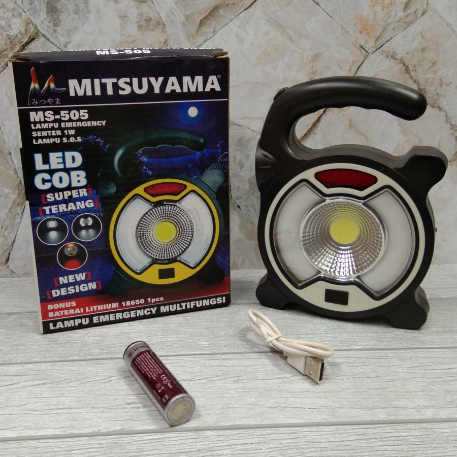 lampu emergency led COB + senter 1W + lampu s.o.s mitsuyama ms-505