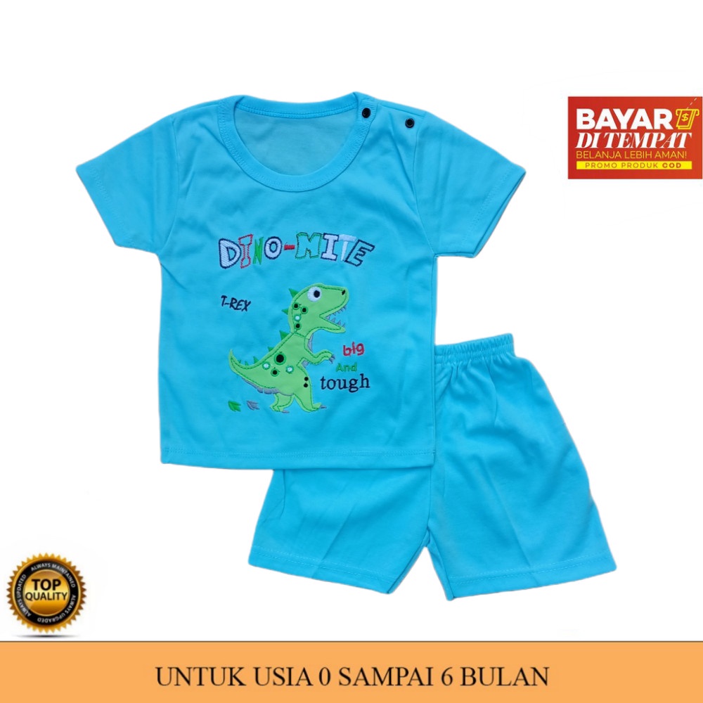Setelan Pendek Baju Bayi Laki-laki size 0-6 Bulan MOTIF DINO BORDIR