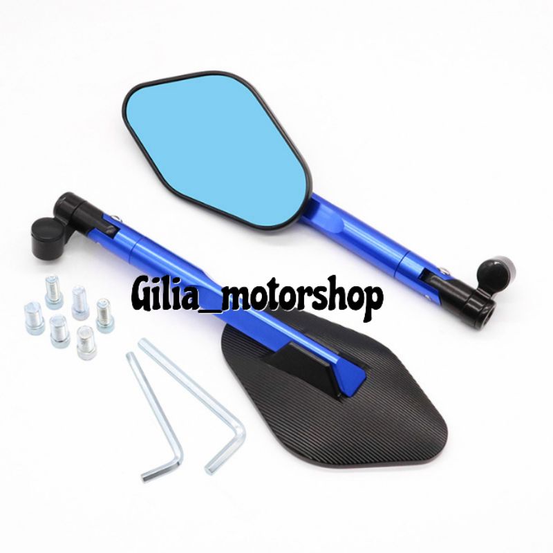 Spion Tomok Ellise Oktagon CNC Mirror biru Lebar Universal