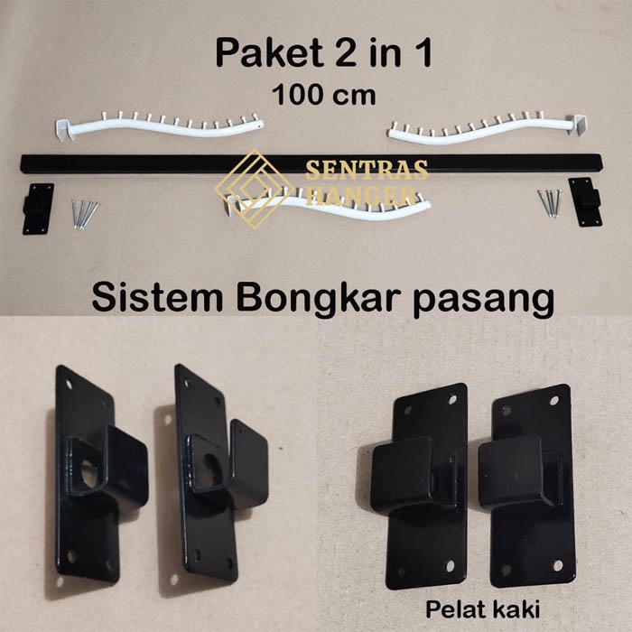 Gantungan Baju Pipa Kotak/Gantungan baju dinding/Gantungan baju Paket 2 in 1/Gantungan baju suling