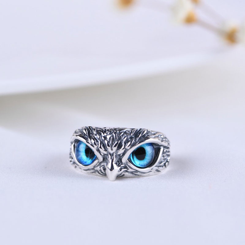 Vintage Style Burung Hantu Kristal Cincin Perak Hewan Pria Wanita Perhiasan Fashion Punk Crystal Rings-Won