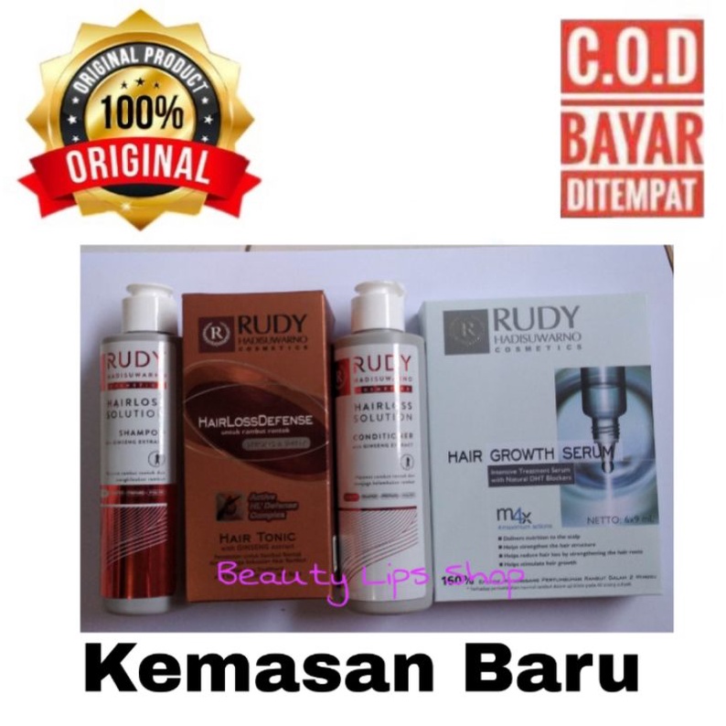 Paket Rudi Hadisuwarno 4 in 1 ( Rudy Shampoo 200ml + Conditioner 200ml + Tonik 100 ml+ Hair Growth Serum Rambut 6 botol ) Paket Rambut Rontok