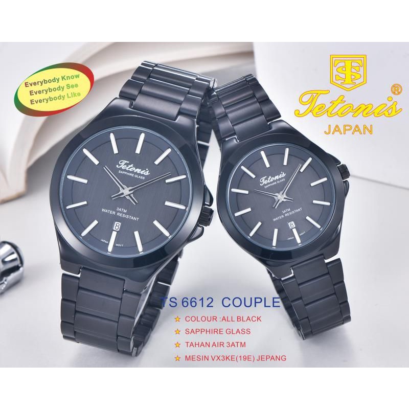 Jam Tangan Couple Tetonis Original 6612 Kaca Saphire Anti Gores All Stainless Steel Garansi 1 Tahun Gratis Ongkir Cod