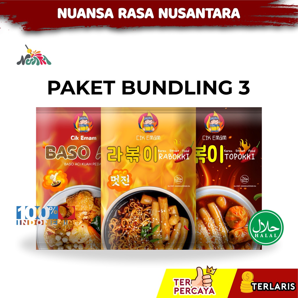 

CIKEMAM - PAKET BUNDLING 3 Rabokki Topokki Baso Aci Isi 3pcs Ramen Tteokbokki Tteokpokki Boci Pedas Gurih Toppoki Sambal Gochujang COD Korean Food Halal Cik emam NRN