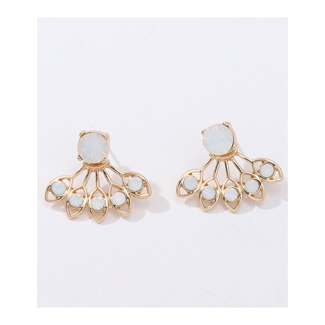 LRC Anting Tusuk Fashion Gold Lotus Back Earrings F50569