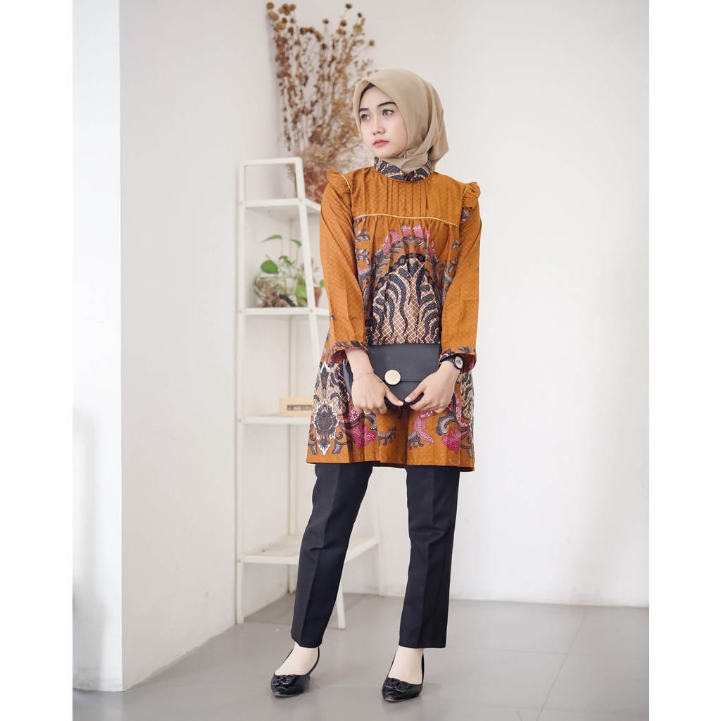 Batik Alina Amanda Tunik Batik Baju Batik Wanita Modern S M L XL XXL Atasan Batik Modern Batik Kerja Wanita