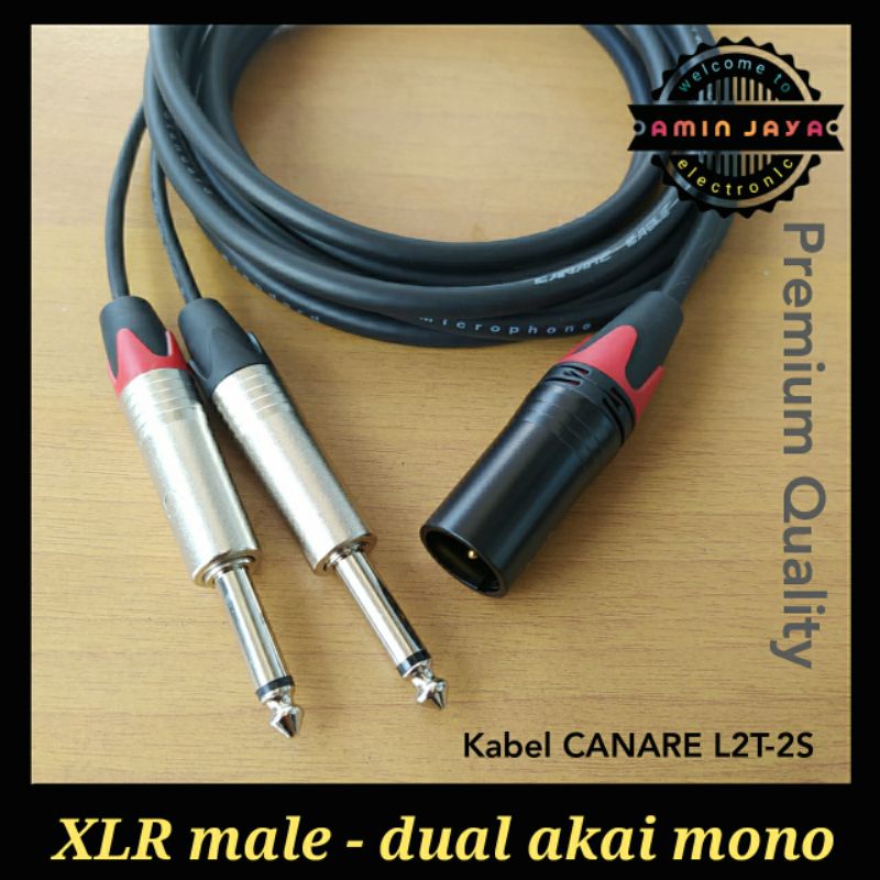 Jack XLR to 2 jack akai kabel canare 3 meter super kualitas