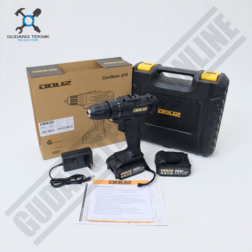 Mesin Bor Tangan Baterai DOLIZ BD616 16V / Cordless Impact Drill BD 616 - Mesin Bor Besi Beton Kayu BD-616 DOLIZ