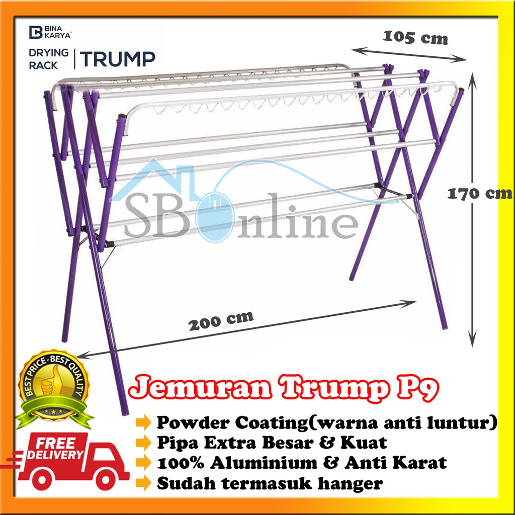 Jemuran Aluminium Warna Jumbo Trump Panjang 2 M 9 Palangan Hanger