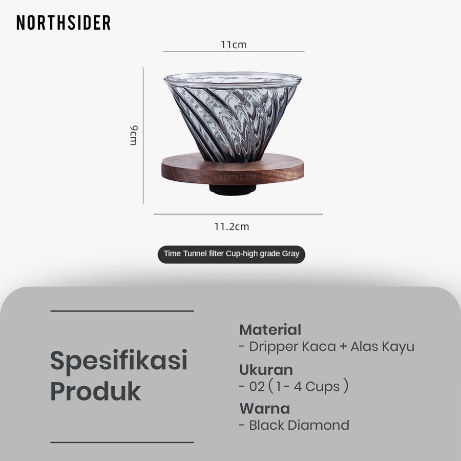 V60 GLASS DRIPPER 02 (1-4 CUPS) WITH WOODEN BASE - BLACK DIAMOND