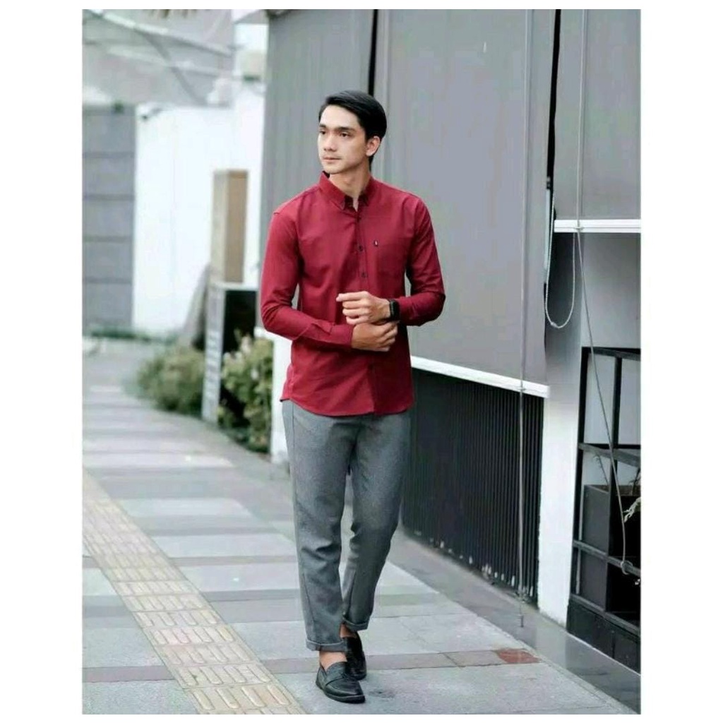 KEMEJA PRIA MENS POLOSAN LENGAN PANJANG COOLMAN PAKIAN PRIA CASUAL PAKAIAN DINAS PNS KERJA