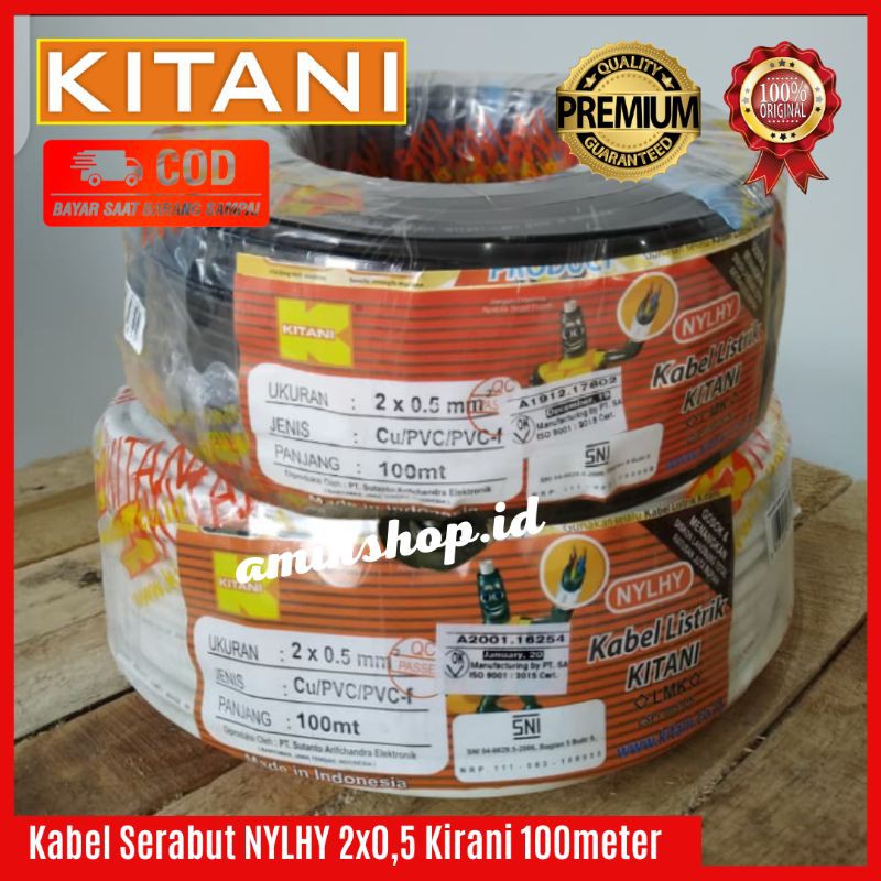 Kabel Listrik Serabut NYLHY 2x0,5mm Kabel Listrik Kabel Kitani Panjang 100 meter Nymhy