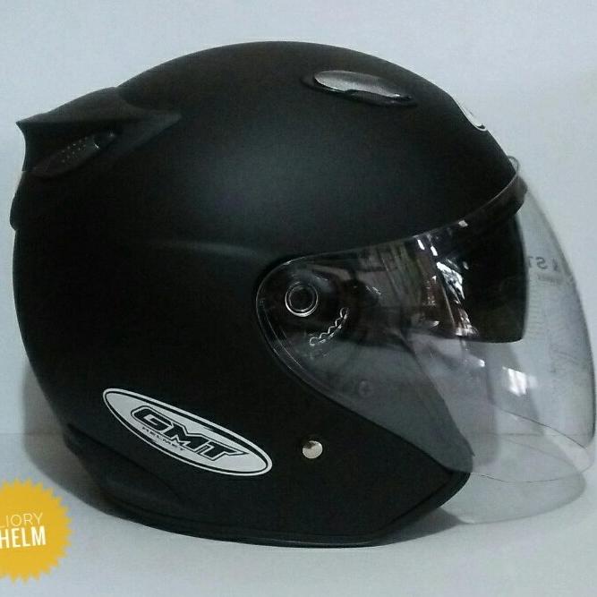 HELM HALF FACE DOUBLE VISOR||GMT BLACK DOFF ORIGINAL||HELM MOTOR SNI