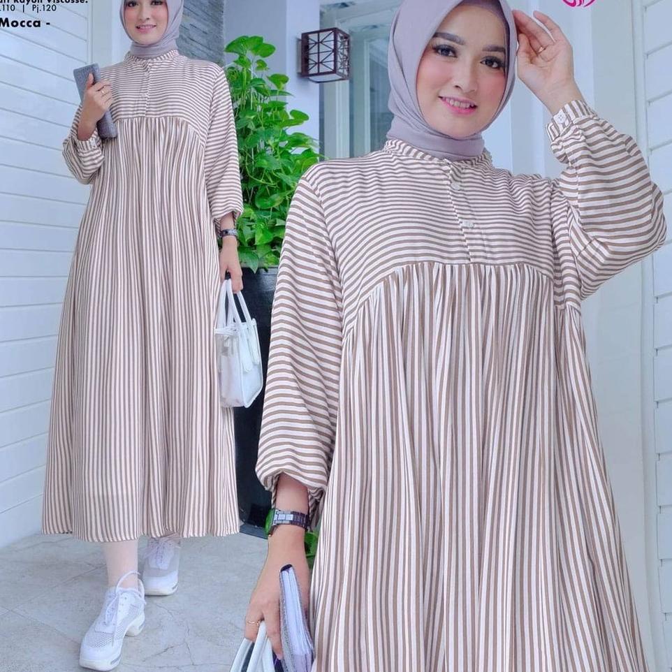 Viral Tunik Salur Jumbo XL, XXL, XXXL Katun Viscose Jawani Midi Dress Gamis Terbaru 2021 Casual Dres