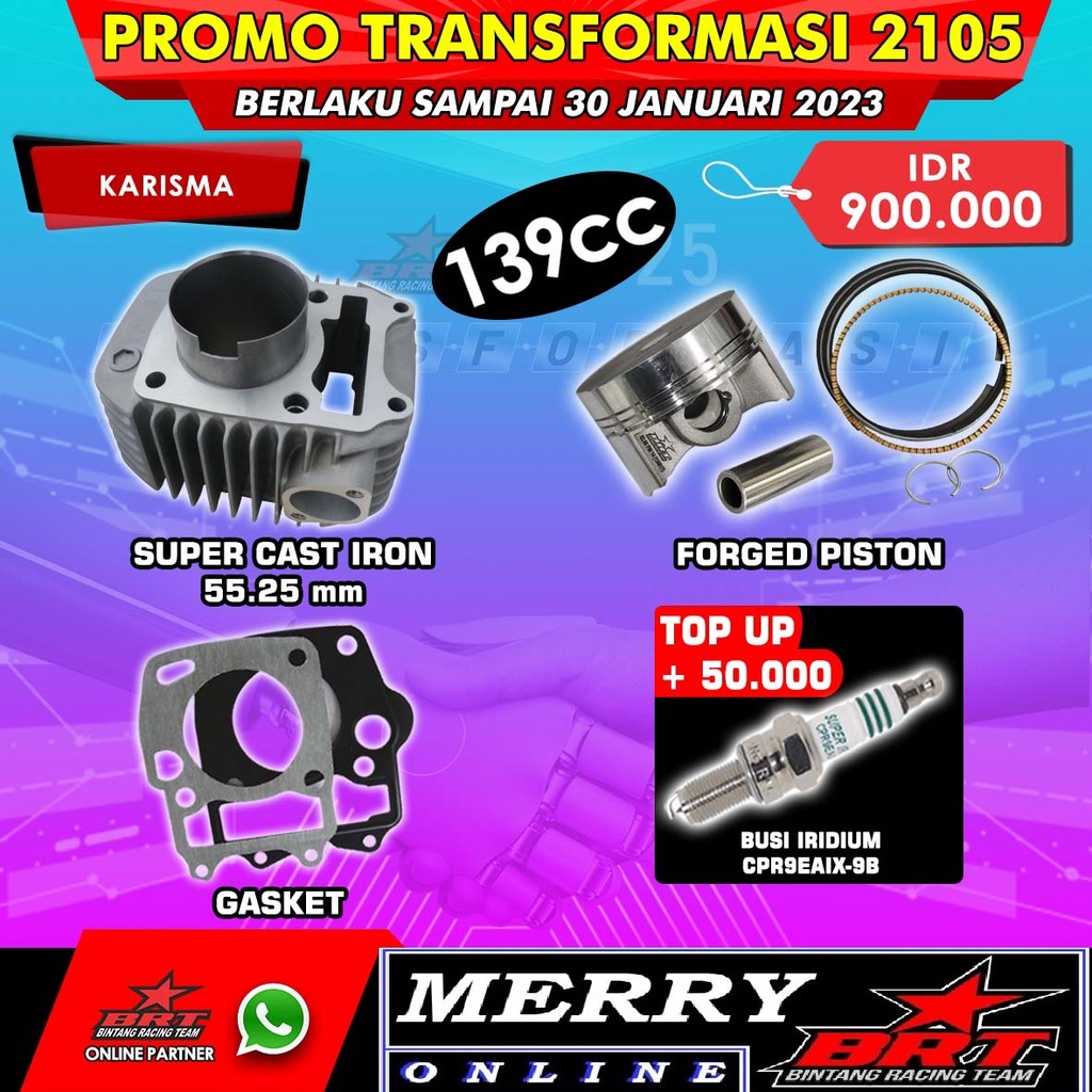 Jual Promo 2105 Paket Bore Up BRT Blok Piston Karisma / Supra X 125 / Kirana 139cc KPH Shopee