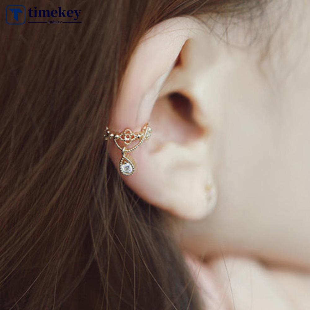 Timekey Anting Klip Tanpa Tindik Desain Teardrop Hias Berlian Imitasi Untuk Wanita A3K9