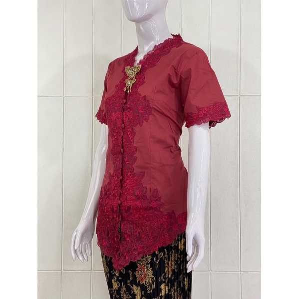 JESS01 - Daliyu KEBAYA ENCIM JUMBO LENGAN PENDEK BORDIR SENADA Katun Stretch / 2L 3L 4L 5L-Marun